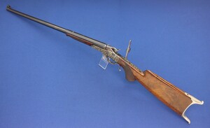 A very fine antique American Maynard No. 16 Improved Target Rifle, Model 1882, caliber 28-30,  28 inch part octagon/part round barrel, length 117 cm,  in very good condition. Price 2.950 euro