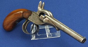 A very nice antique 19th century Belgian Breechloading Double Barelled Box Lock Pistol by Pirlot Freres Liege. Caliber 9,5mm smooth, length 22,5cm. In very good condition. Price 600 euro