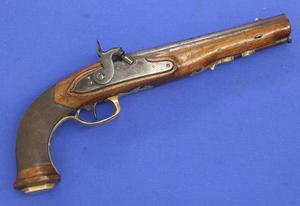 A very nice antique 19th Century Belgian Empire Percussion Pistol, caliber 16 mm, length 36 cm, in very good condition. Price 1.300 euro
