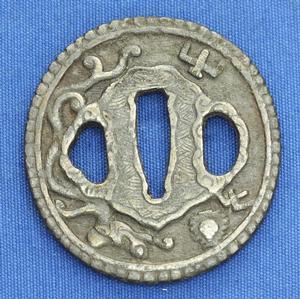 A very nice Antique 19th century Japanese Tsuba with chiselled dragon, diameter 6.5 cm, Price 175 euro