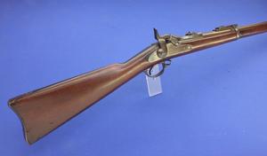 A very nice Antique American Springfield U.S. Model 1873 Trapdoor Rifle, signed US SPRINGFIELD, .45 caliber, length 130 cm, in very good uncleaned condition. Price 1.850 euro