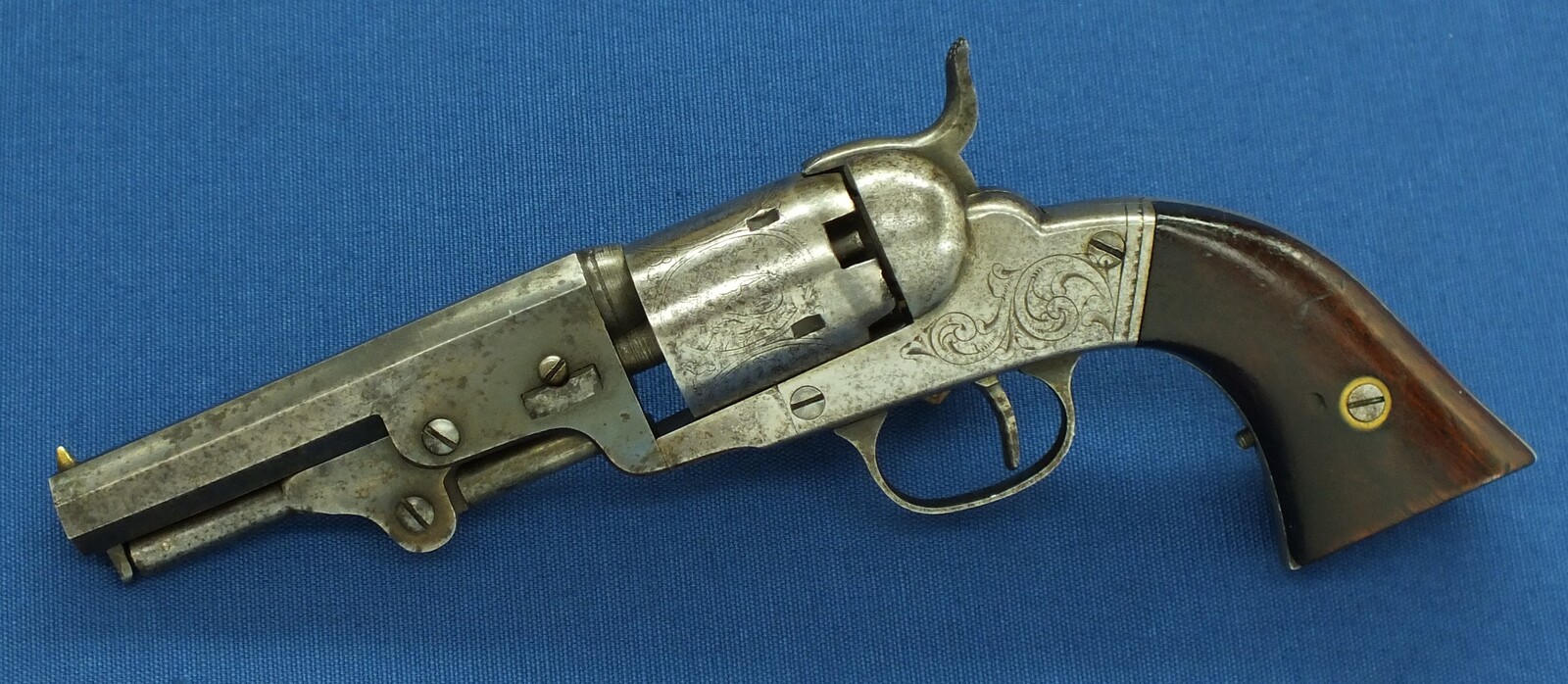 American Bacon Mfg. Co. Norwich Conn. First model Pocket 5 shot percussion Revolver. 31 Caliber, 4 inch barrel. Only 1000 made. Length 24,5cm. In very good condition. Price 1.450 euro.