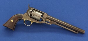 An antique American Civil War Whitney Navy & Eagle Co. second Model 4th type 6 shot percussion Revolver. 36 caliber. 7,5 inch barrel with clear address. Length 35,5cm. In good condition. Price 1.650 euro