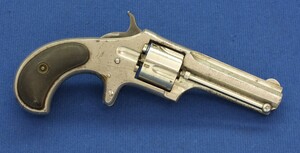 An antique American Nickel plated Remington-Smoot New Model No 2 Revolver, .30 rimfire caliber, 5 shot, 2 3/4 inch barrel, in very good condition. Price 850 euro