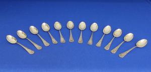 A very nice Set of 12 Silver Tea Spoons, 800 and an unknown mark,  length 10 cm, in very good condition. Price 160 euro reduced to 130 euro