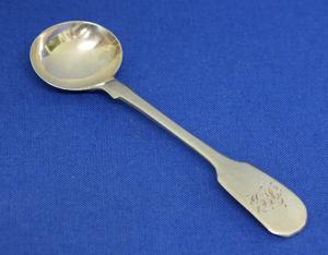 A very nice English Silver Mustard Spoon, monogram 
