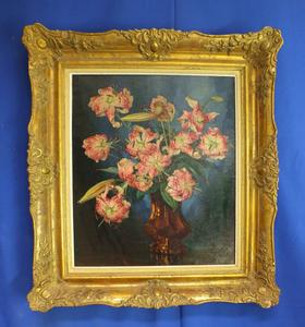 A very niec antique oil on canvas painting flowers by L, van de Leur, 58 x 48 cm, Price 350 euro