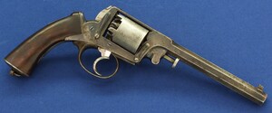 A Dutch Adam's Patent No2 5 shot percussion Revolver made by P. Stevens (Maastricht) licensed by Deane Adams&Deane London finished by A.Francotte Liege. Caliber 10mm. Length 35cm. In very good condition. Price 1.650 euro.