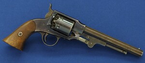 A fine American Rogers & Spencer Army Model 6 shot, 44 caliber single action Percussion Revolver with 7,5 inch barrel. Length 36 cm. in very good condition. Price 5.750 euro.
