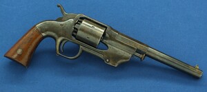 A fine and rare Antique American Civil War Allen&Wheelock first model Center Hammer 6 shot percussion Army Revolver. Caliber 44, 7,5 inch barrel. Length 36cm. In very good condition. Price 3.500 euro