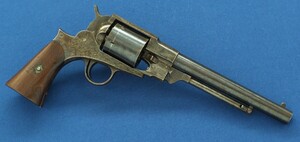 A fine and rare Antique American Civil War Austin T Freeman Army 6 shot Percussion Revolver. Caliber 44, 7,5 inch barrel. Length 35cm. In very good condition. Price 4.150 euro.