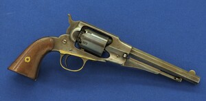 A fine and rare Antique American Remington New Model single action Belt 6 shot 36 Caliber Percussion Revolver. 6,5 inch octagon barrel with clear address. Length 32,5cm. In very good condition. 