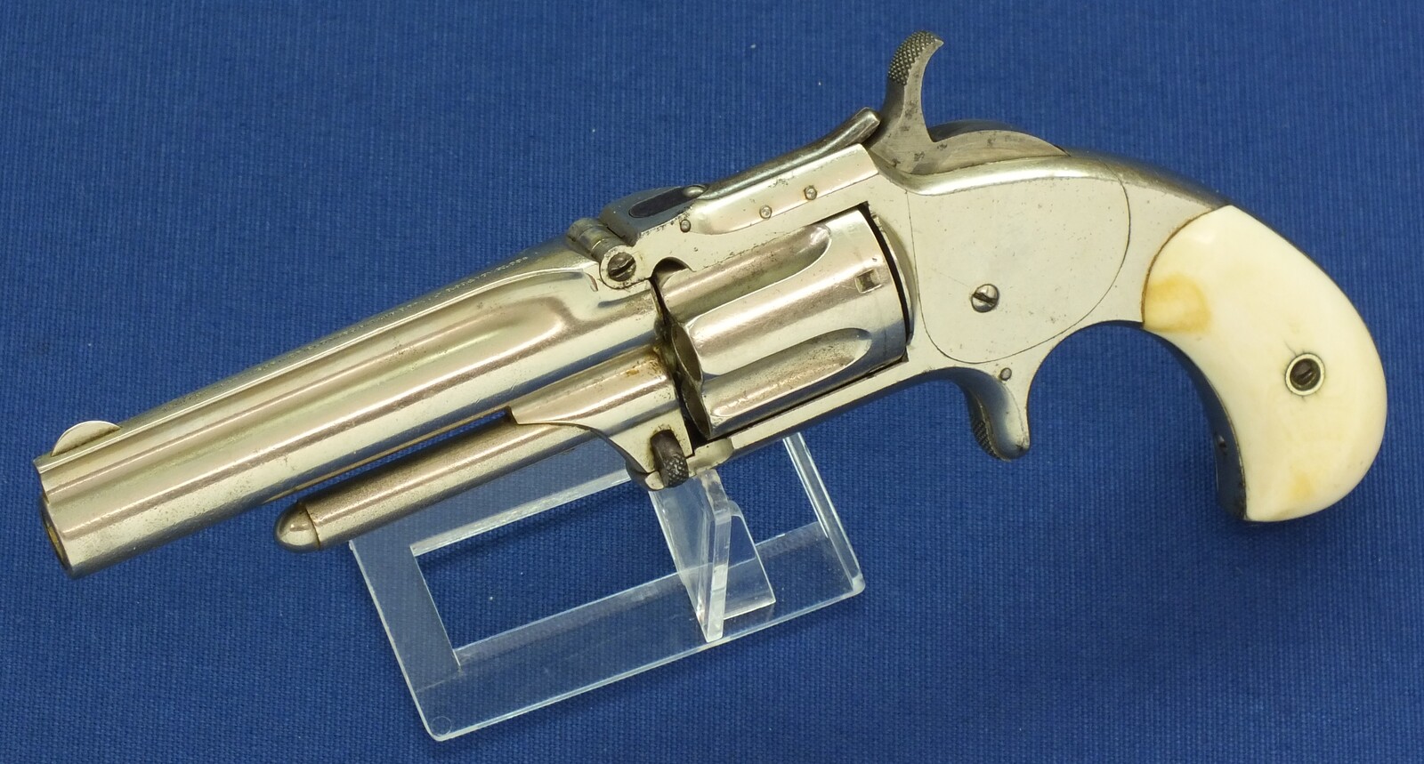 A fine antique 19th century American Nickel Plated Smith & Wesson Revolver, Model No. 1-1/2 Second Issue, .32 Rimfire caliber, 5 shot, 3 1/2 inch barrel, in very good condition