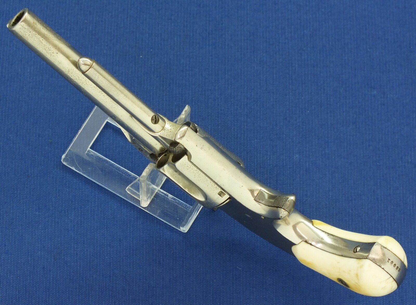 A fine antique 19th century American Nickel Plated Smith & Wesson Revolver, Model No. 1-1/2 Second Issue, .32 Rimfire caliber, 5 shot, 3 1/2 inch barrel, in very good condition