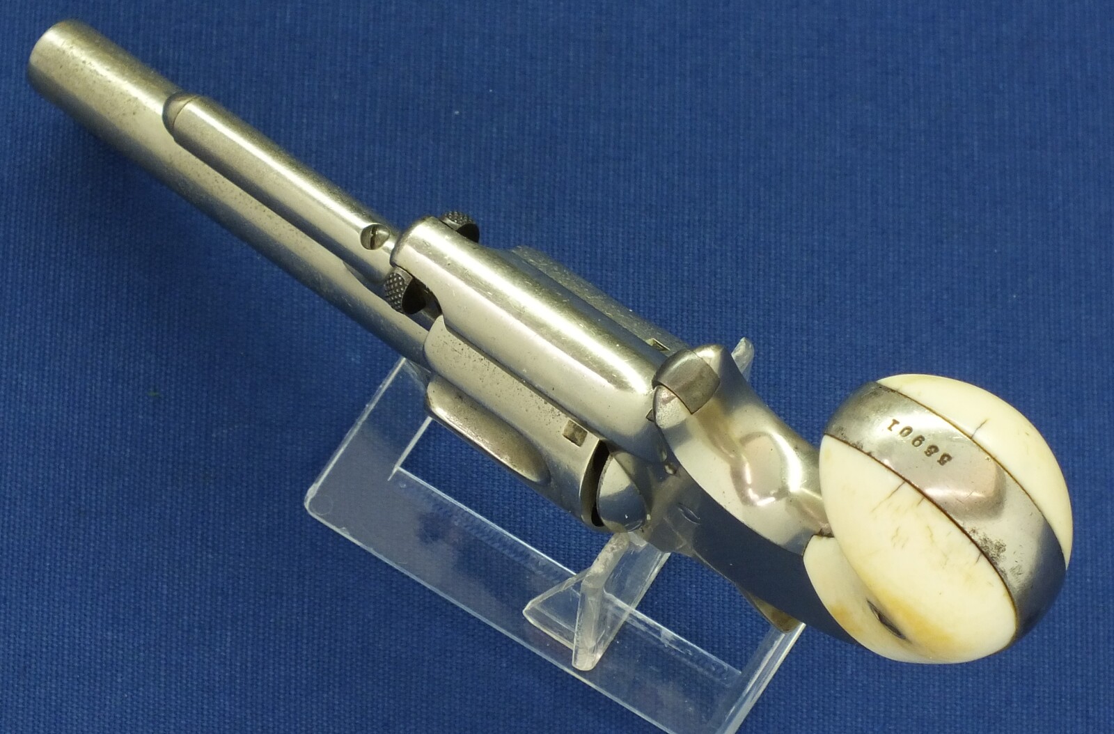 A fine antique 19th century American Nickel Plated Smith & Wesson Revolver, Model No. 1-1/2 Second Issue, .32 Rimfire caliber, 5 shot, 3 1/2 inch barrel, in very good condition