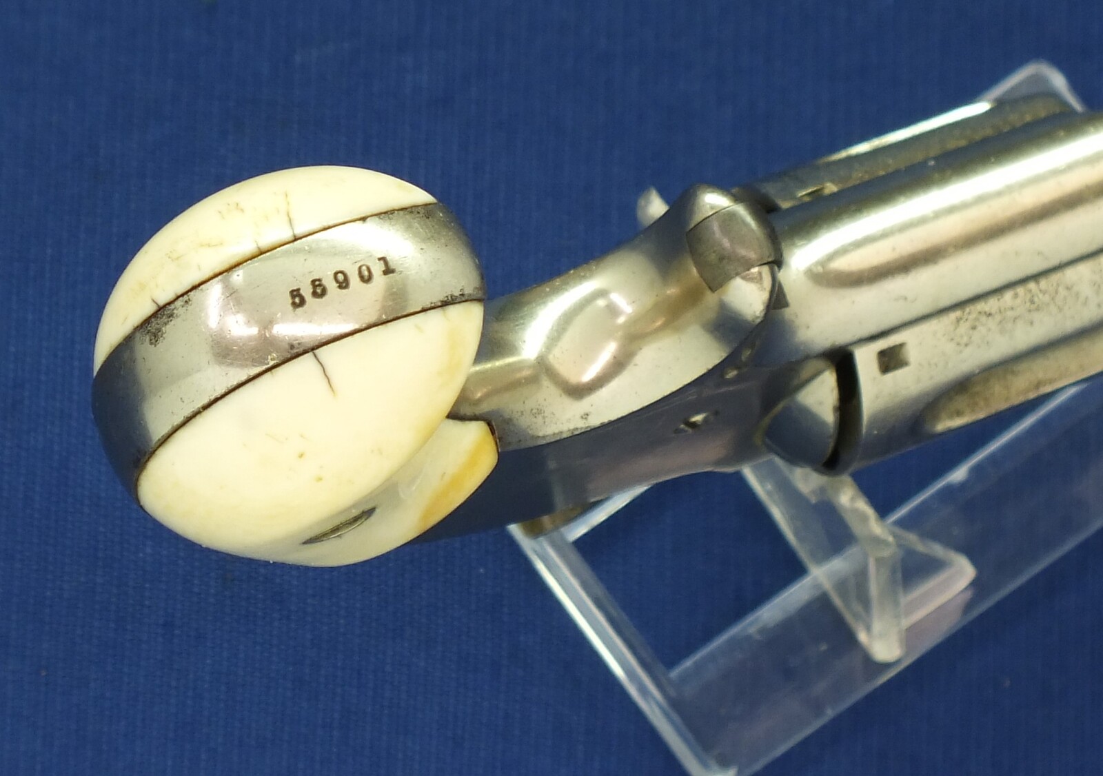 A fine antique 19th century American Nickel Plated Smith & Wesson Revolver, Model No. 1-1/2 Second Issue, .32 Rimfire caliber, 5 shot, 3 1/2 inch barrel, in very good condition