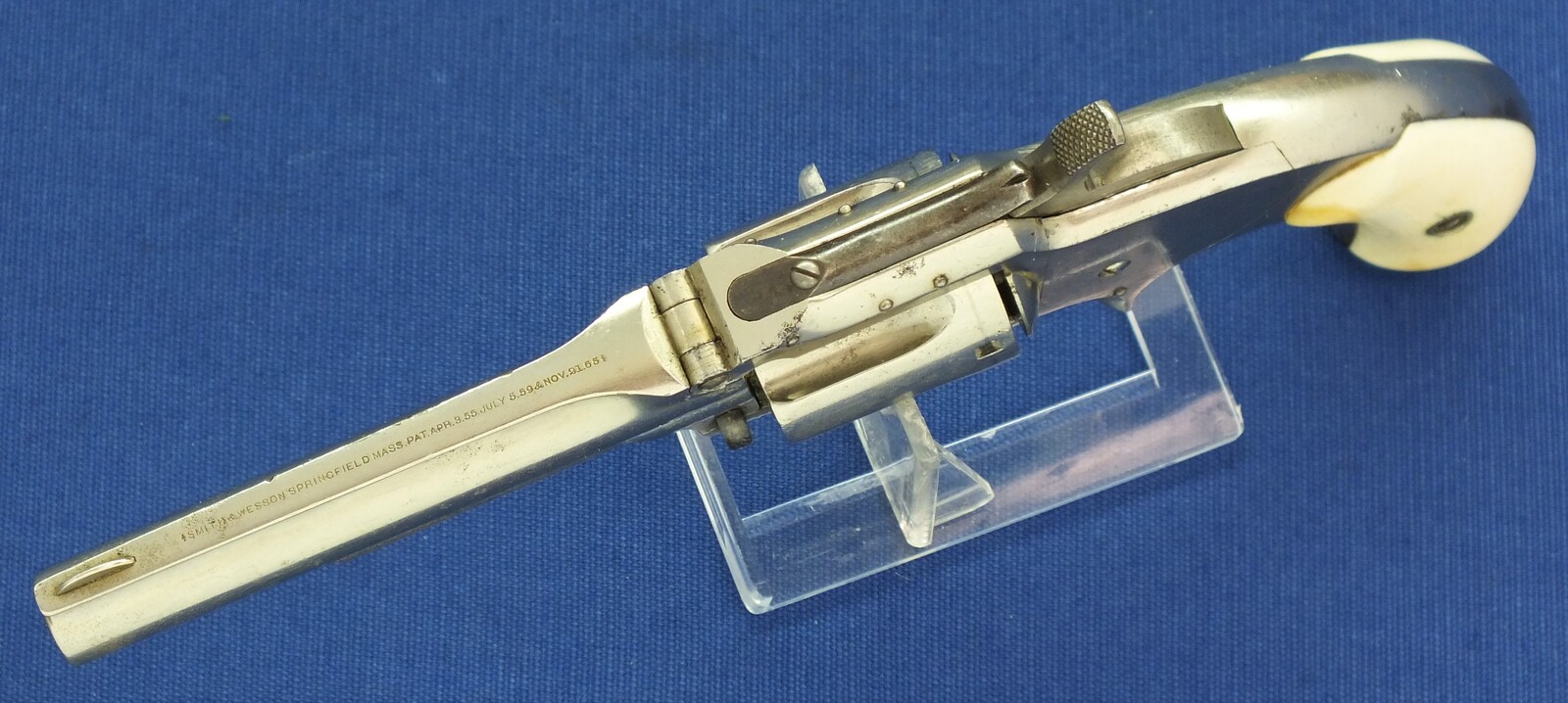 A fine antique 19th century American Nickel Plated Smith & Wesson Revolver, Model No. 1-1/2 Second Issue, .32 Rimfire caliber, 5 shot, 3 1/2 inch barrel, in very good condition