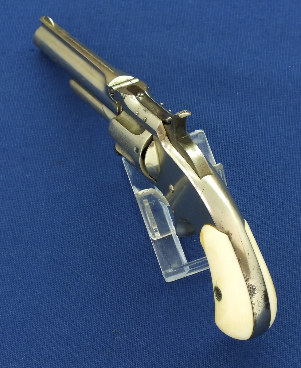 A fine antique 19th century American Nickel Plated Smith & Wesson Revolver, Model No. 1-1/2 Second Issue, .32 Rimfire caliber, 5 shot, 3 1/2 inch barrel, in very good condition