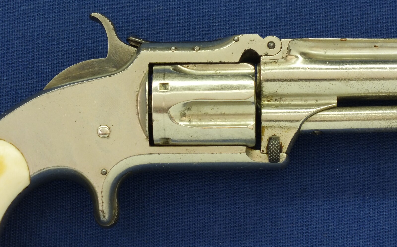 A fine antique 19th century American Nickel Plated Smith & Wesson Revolver, Model No. 1-1/2 Second Issue, .32 Rimfire caliber, 5 shot, 3 1/2 inch barrel, in very good condition
