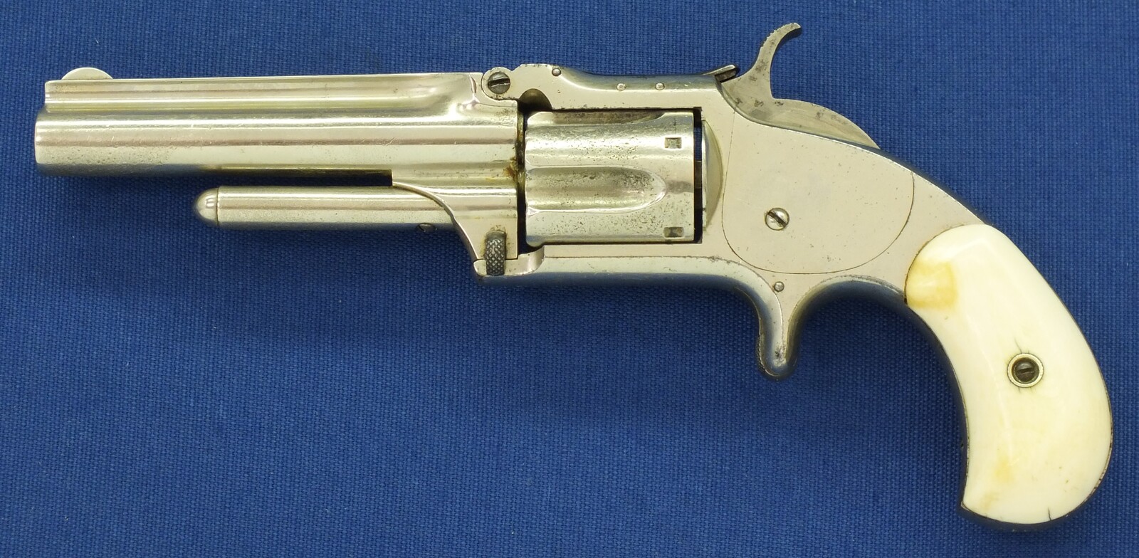 A fine antique 19th century American Nickel Plated Smith & Wesson Revolver, Model No. 1-1/2 Second Issue, .32 Rimfire caliber, 5 shot, 3 1/2 inch barrel, in very good condition