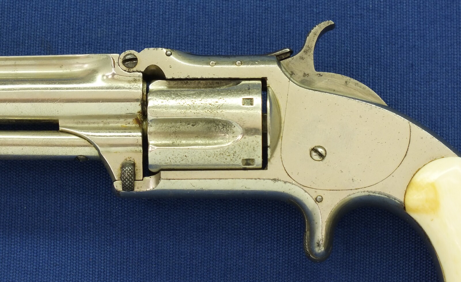 A fine antique 19th century American Nickel Plated Smith & Wesson Revolver, Model No. 1-1/2 Second Issue, .32 Rimfire caliber, 5 shot, 3 1/2 inch barrel, in very good condition