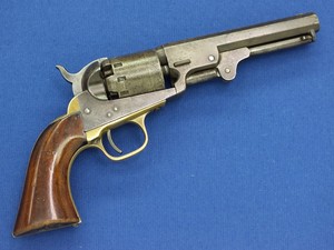 A fine antique 19th century Manhattan Arms 36 Caliber Navy Type Percussion Revolver, 5 shot, 5 inch octagon barrel, length 28 cm, in good condition. 