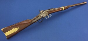A fine antique American Civil War Martialy marked Sharps Model 1853 Slanting Breech / The John Browns Sharps / Beecher's Bible Carbine. 52 Caliber. Length 96cm. In very good condition. Price 5.500 euro.