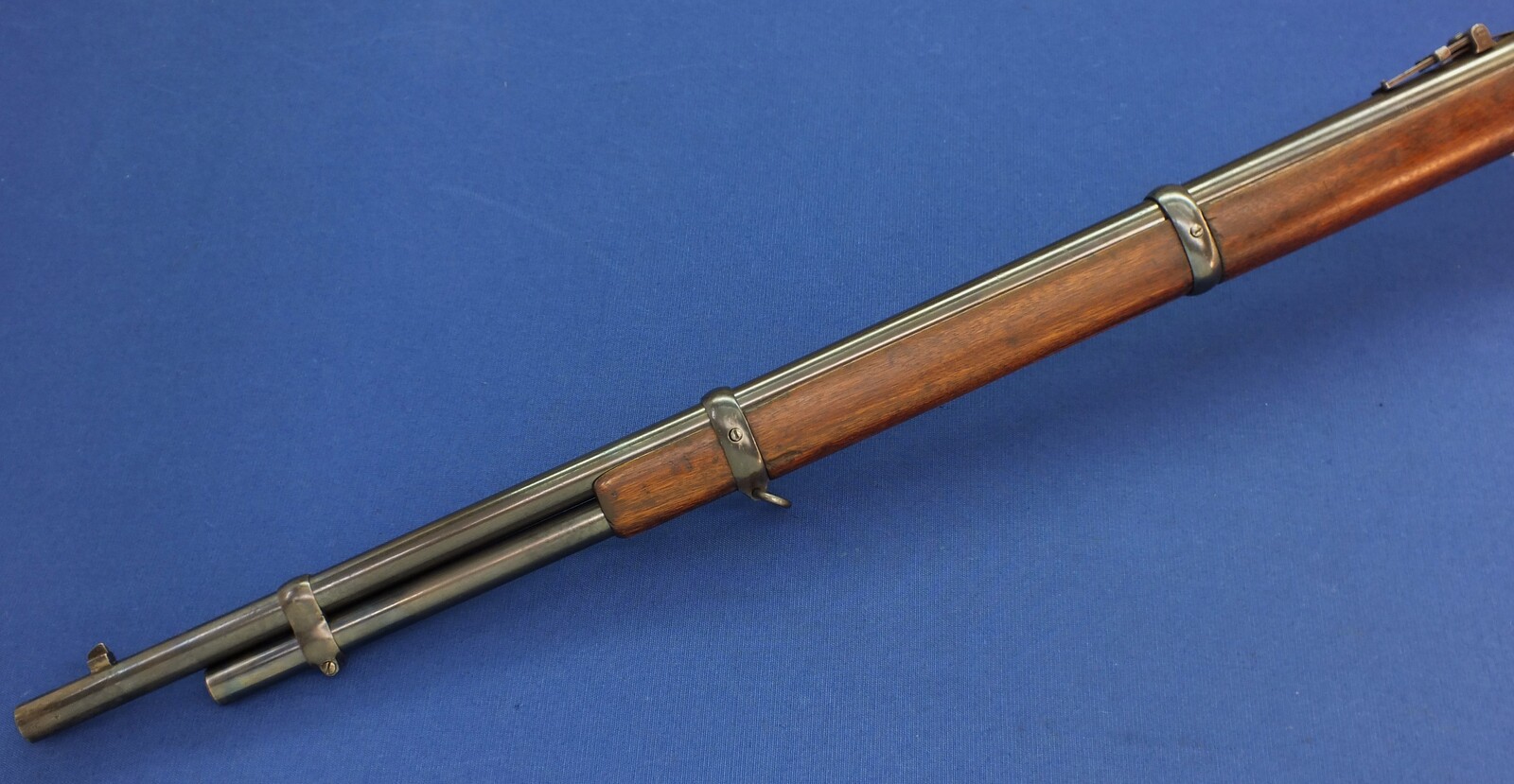 A fine antique American L.D. Nimschke Engraved Winchester Model 1866 Yellow Boy Musket with original Bayonet. 44 Henry Rimfire caliber, 27 inch barrel. Length 118cm. In very good condition. Price on request