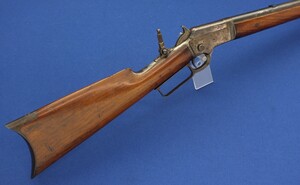 A fine antique American Marlin Model 1892 Lever Action 32 rimfire Rifle with 24 inch round barrel and original peep sight. Length 103cm. In very good condition. Price 2500 euro.