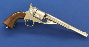 A fine antique American Nickel plated Colt 1861 Navy Richards-Mason Conversion 6 shot Single Action Revolver. Caliber .38 Rimfire, 7 1/2 