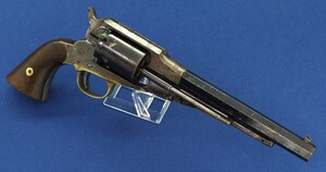 A fine antique American Remington Improved New Model Navy, Factory engraved conversion 6 shot 38 rimfire Revolver with ejector Rod and loading gate. In very good condition. Price 5.850 euro.