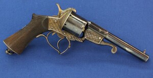 A fine antique French Deluxe engraved Javelle's Patent 6 shot 12mm Pinfire Revolver by F. Berger Bte a St. Etienne. Length 30cm. In very good condition. Price 2.950 euro.