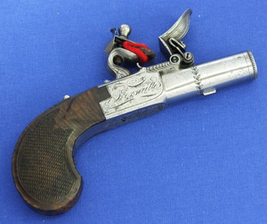 A fine antique French Flintlock Boxlock pocket pistol by Nicolas Boutet Paris. Length 15cm, caliber 13mm. In very good condition. Price 3.000,- euro
