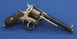 A fine antique German 6 shot 12mm Pinfire Revolver probably by Valentin Christoph Schilling in Suhl. SN11, marked on Cylinder LF. Length 29cm. In very good condition. Price 1.250 euro.