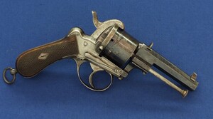 A fine antique Liege August Francotte Single&Double Action 6 shot 9mm Lefaucheux patent Pinfire revolver for the English market. Retailed by: J.F Crane, 3 Royal Exchange London. Length 23cm. In very good condition. Price 950 euro