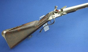 A fine antique probably German Flintlock Gun, circa 1720, marked with a Crown and BE,  caliber 16 mm smooth, length 147 cm, in very good condition. Price 2.900 euro