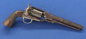 A rare antique American Civil War Benjamin F. Joslyn Army model 5 shot percussion revolver. Only 3000 made. Caliber 44. 8 inch octagonal barrel. Length 39cm. Price 3.800 euro.