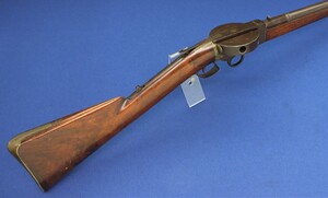 A rare antique American Henry and Charles Daniels 7 shot underhammer Percussion Turret Musket made by C.B. Daniels, Springfield, Massachusetts Late 1830's . Caliber .52 smooth. Length 132,5cm. In very good condition. Price 13.500 euro.