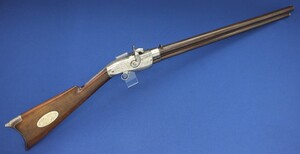 A rare antique American Smith Jennings second model Rifle, Winchester Predecessor. only 400 made. Caliber 54 Rocket Ball Cartridge. 26 inch barrel. Length 135 cm. In very good condition. Price 9.950 euro.