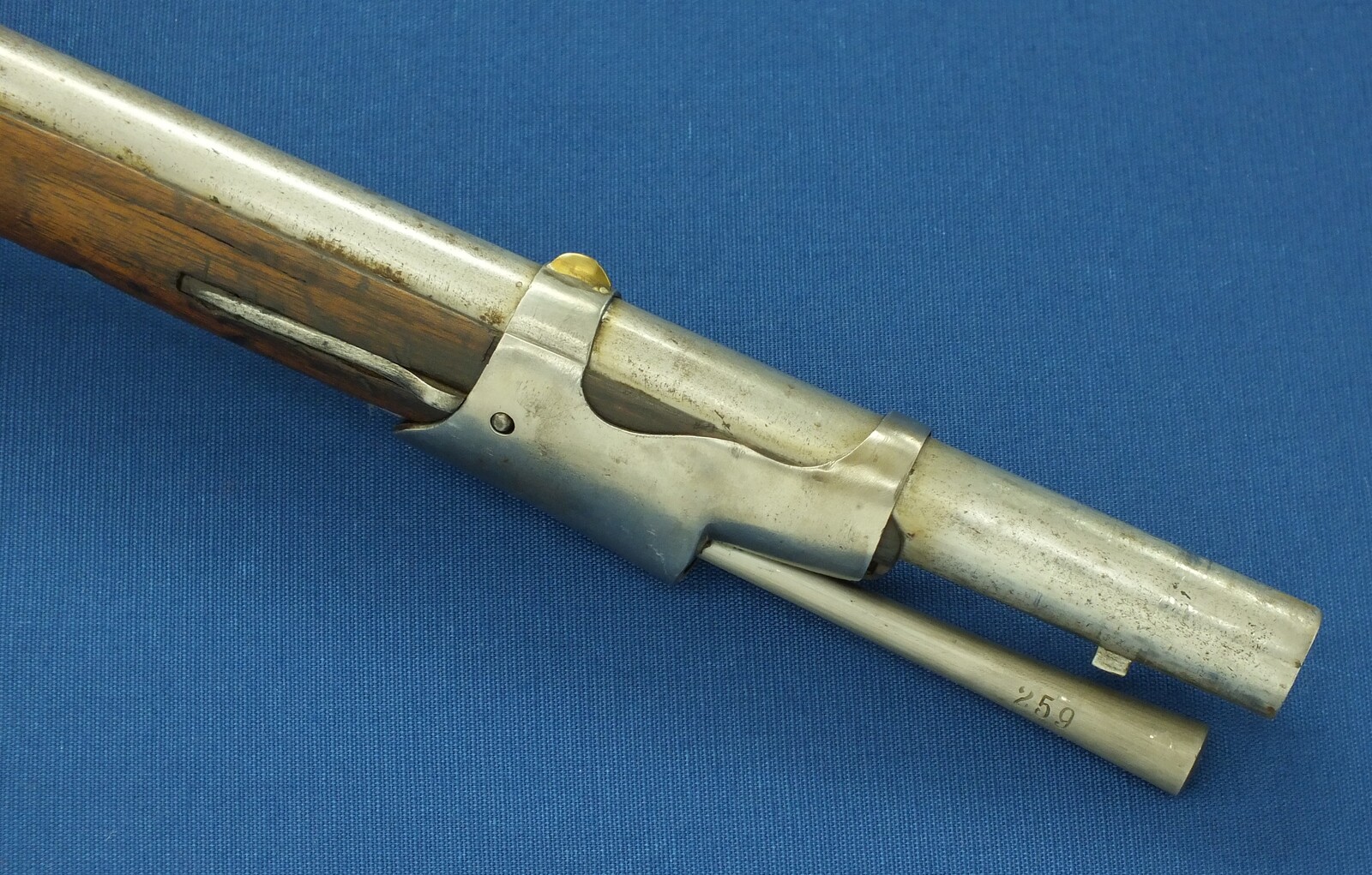 A rare antique Dutch Model 1815 Percussion Musket with Bayonet, converted from flintlock and made in Suhl Germany. Caliber 17,5 mm, length 143 cm, in very good condition.