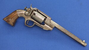 A scarce Antique American Allen & Wheelock Sidehamer standard model Navy 6 shot 36 caliber percussion Revolver with 8 inch Barrel with clear address. Length 36 cm. In very good condition.