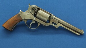 A scarce Antique American Civil War Starr Arms Co Model 1858 6 shot Double Action Percussion Navy Revolver. Caliber 36. Only 3000 made. Length 34cm. In very good condition. Price 2.750 euro.