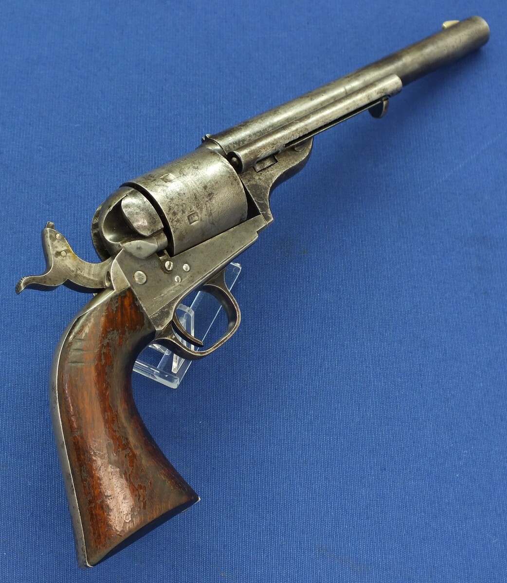 A scarce antique American Colt Model 1871-72 Open Top 6 shot single action Revolver, Caliber .44 Rimfire. 7,5 inch barrel with New York address, length 36 cm, in very good condition. Price 9.250 euro
