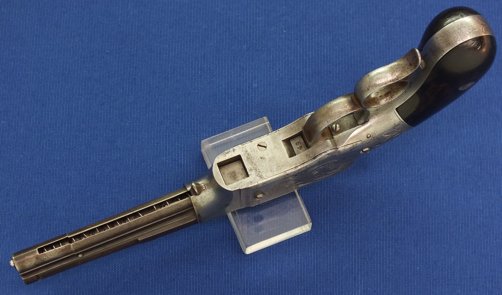 A scarce antique American Factory engraved Smith & Wesson Lever Action Repeating 31 Caliber No1 Pistol with 4 inch barrel. In very good condition. Price on request