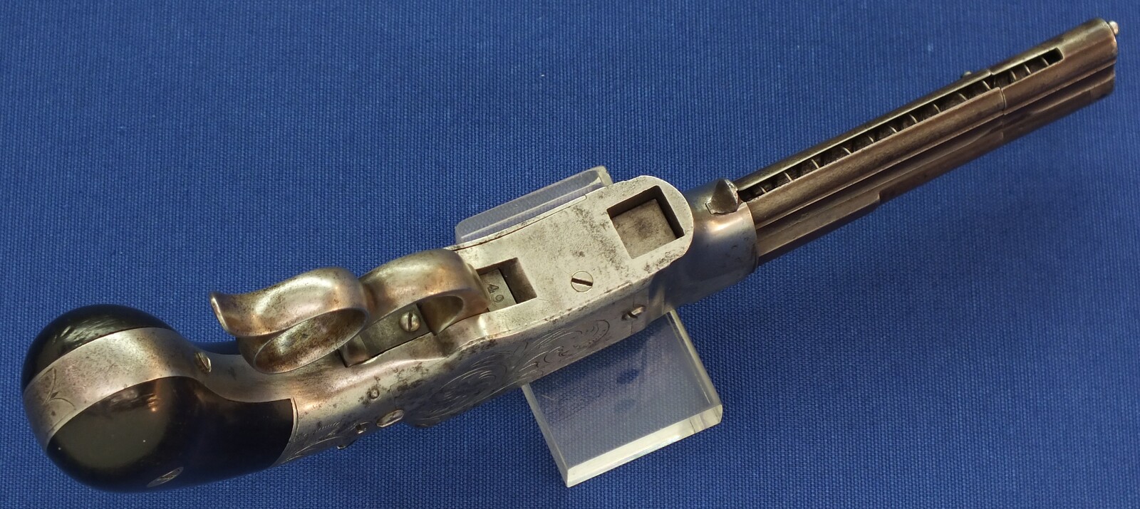 A scarce antique American Factory engraved Smith & Wesson Lever Action Repeating 31 Caliber No1 Pistol with 4 inch barrel. In very good condition. Price on request