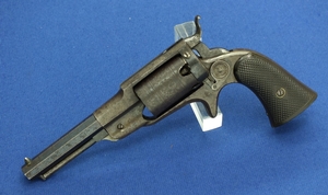 A scarce antique American Remington Beals 3rd Model Pocket 5 shot Percussion Revolver with 4 inch octagonal barrel. In very good condition. Price 1.850,- euro
