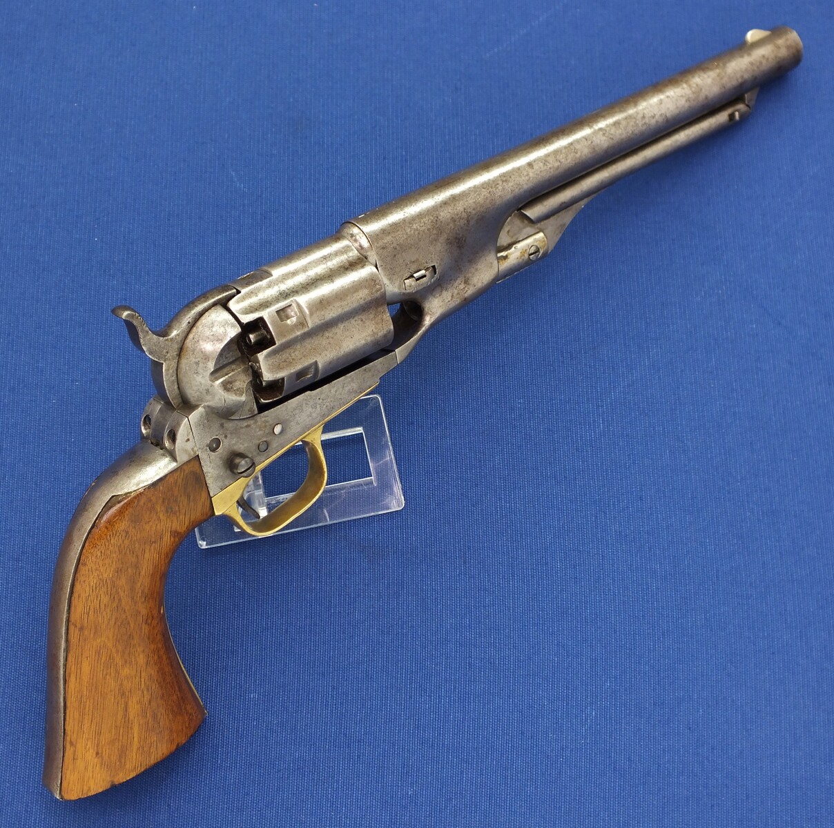 A scarce early 4 Screw Colt Model 1860 Army Percussion Revolver with Fluted Cylinder. .44 caliber, 8 inch barrel, 6 shot, in very good condition. 