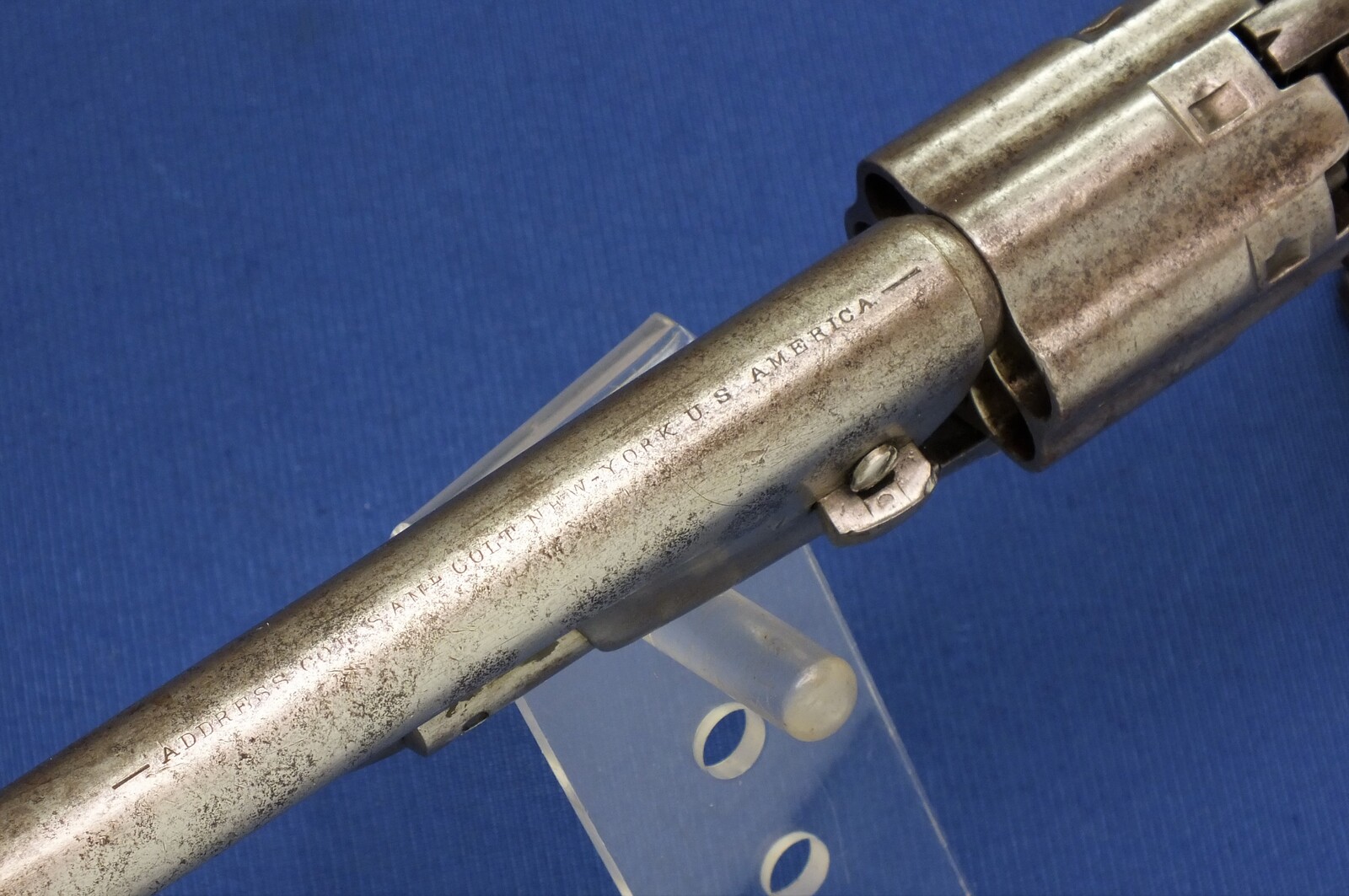 A scarce early 4 Screw Colt Model 1860 Army Percussion Revolver with Fluted Cylinder. .44 caliber, 8 inch barrel, 6 shot, in very good condition. 