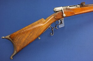 A Swiss Versuchs/trial Stutzer sharpshooters Rifle Model 1851-69 Vetterli typ 1 conversion. Caliber 41 Swiss Rimfire. Length 131cm. In very good condition.