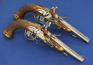 A very fine antique Pair French Cavalry Officers Flintlock Pistols, Model 1816, signed 